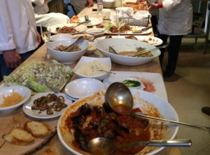 The grand finale at cooking school. What an amazing banquet of talent. Small tasting portions were the rule of the day. A new preference now as well who wants "palette fatigue" - that is too much of a good thing.