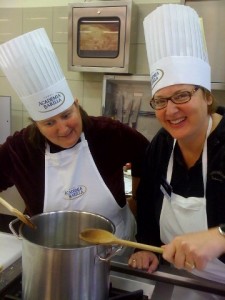 Carey and I learn how to boil Italian water at cooking school.